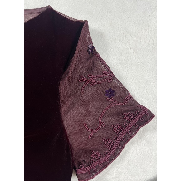 Maggy London Dress Womens 6 Burgundy Velvet Mesh Embroidered Evening Gown Maxi - Picture 10 of 14